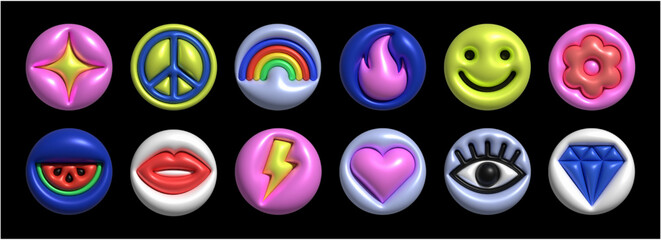 Playful inflatable y2k icons for story highlight, 3d collection