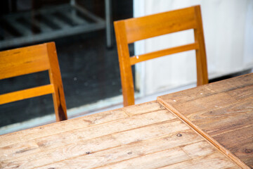 Coffee shop with wooden tables.