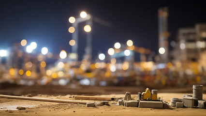 Blurred construction site scene for background, blurred construction area background, yellow, with bokeh background, Generative AI