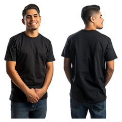 Hispanic young man wearing a black casual t-shirt