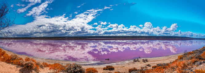 Colors and reflections of Pink Lake, Port Gregory. Western Australia