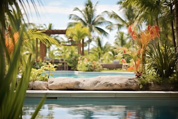 lush tropical plants framing a secluded infinity pool