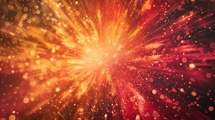 Abstract firework burst gradient in explosive shades of red, orange, and yellow with a grainy texture for a festive celebration poster.