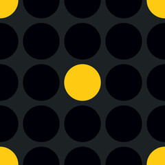 Tile vector pattern with black and yellow polka dots on dark grey background