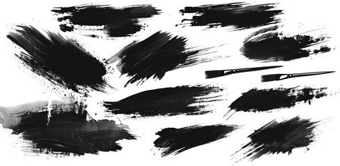 Set of black paint, ink brush strokes, brushes, line - obrazy, fototapety, plakaty