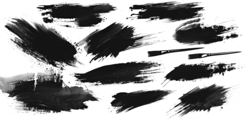 Fototapeten Set of black paint, ink brush strokes, brushes, line © Zaleman