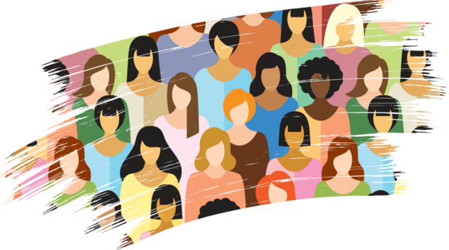 set of women makes up abstract background in grunge style