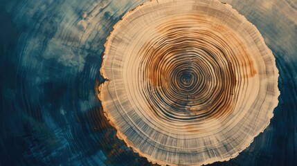 Generative AI, Abstract watercolor wood stump rings or circles. Drawn poster design with blue, brown and beige colors. 