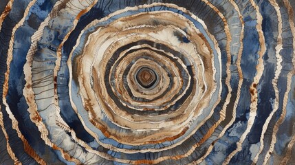 Generative AI, Abstract watercolor wood stump rings or circles. Drawn poster design with blue, brown and beige colors. 