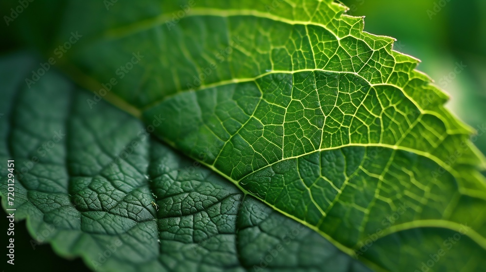 Aufkleber intricate green leaf texture in macro view. generative ai
