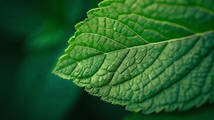 Intricate Green Leaf Texture in Macro View. Generative ai