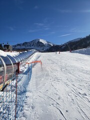 Ski slopes at french Alps. snow season