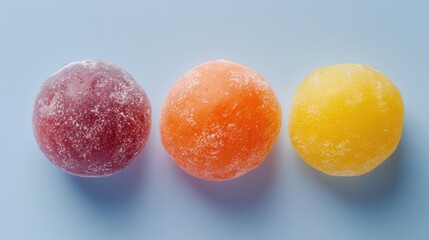 Generative AI, photo of mochi on the table background. Traditional Japanese dessert, top view, flat lay	