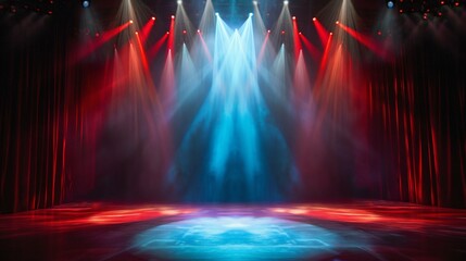 Theater Stage Illuminated by Colorful Spotlights. Generative ai