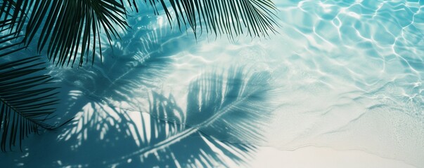 Tropical Beach View with Clear Water and Palm Shadows. Generative ai
