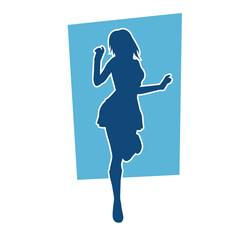 Silhouette of a female dancer wearing mini skirt in action pose. Silhouette of a slim woman dancing happily.