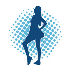 Silhouette of a female dancer wearing mini skirt in action pose. Silhouette of a slim woman dancing happily.