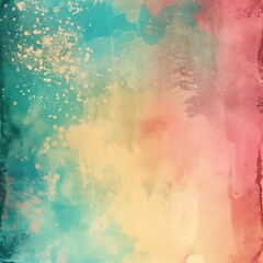 Fototapeta na wymiar Abstract watercolor-inspired gradient with soft hues of teal, pink, and yellow, featuring a grainy texture for an artsy poster.