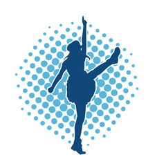 Silhouette of a female dancer wearing mini skirt in action pose. Silhouette of a slim woman dancing happily.