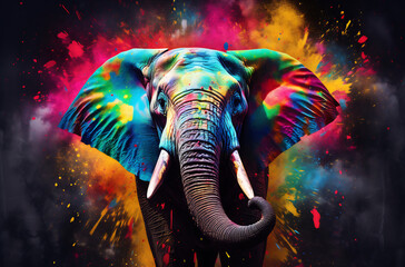 Obraz na płótnie Canvas Psychedelic Elephant Illustration. Vibrant Holi Festival Elephant