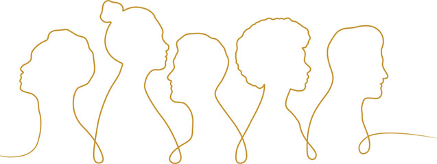 Gold human shapes diversity vector banner, single line crowd illustration border design