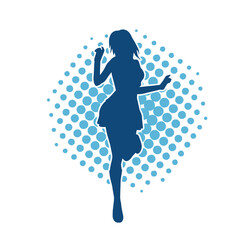 Silhouette of a female dancer wearing mini skirt in action pose. Silhouette of a slim woman dancing happily.