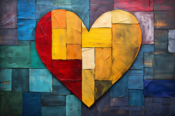 Patchwork Heart on Textured Wooden Panels