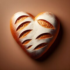 Heart shaped bread on solid background
