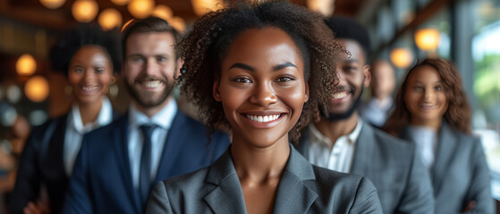 A diverse man and woman business team at their company office building, generative ai