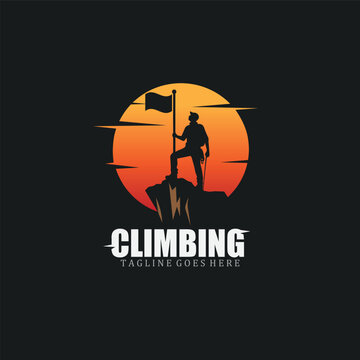 Climber outdoor adventure expedition mountaineer man silhouette logo vector graphic