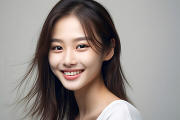 Fototapeta premium A smiling Asian woman beautifully rendered in sepia tones on an empty background, with a vintage-inspired aesthetic enhanced by sharp, defined lines Generative AI.
