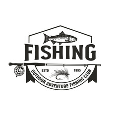 trout fishing vintage badge monochrome logo vector graphic illustration