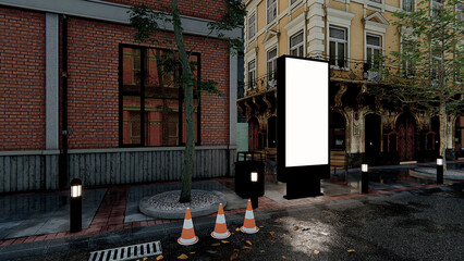 3d rendering illustration of a building-side billboard on a city street 