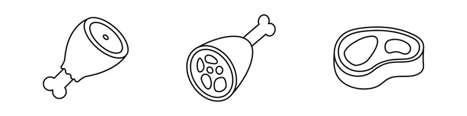 Steak icon set. Bacon simple illustration. signs of meat and grill. Meat food isolated graphic sign in vector flat