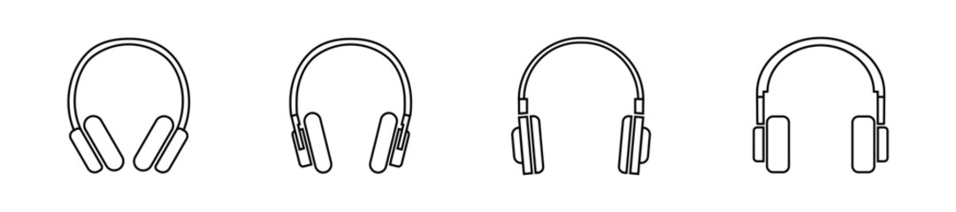Earphones icon set. Listen music icon. Modern vector design sound headphones. Stereo headphones isolated graphic sign in vector flat - obrazy, fototapety, plakaty