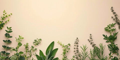 Herbal Border Design on Beige Background with Copy Space for Natural Wellness Advertisement
