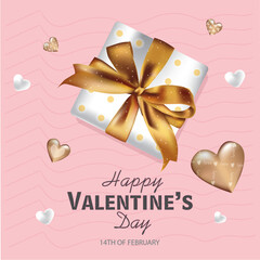 Fototapeta na wymiar Vector valentine's day gift box vector poster design happy valentine's day text with white gift box for surprise