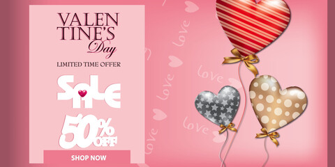 Vector valentine's day sale text vector banner valentine's day special offer promo discount with gift box