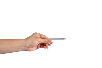 Hex wrench in hand isolated on transparent background.