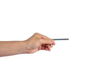 Hex wrench in hand isolated on transparent background.