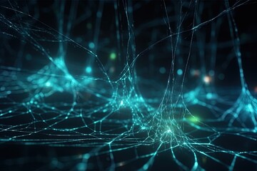 暗い背景に描かれたニューロンのネットワーク。ウェブ