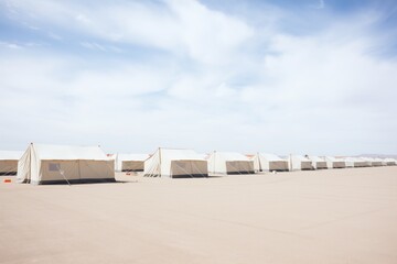 Fototapeta na wymiar rows of empty tents in vast desert awaiting campers