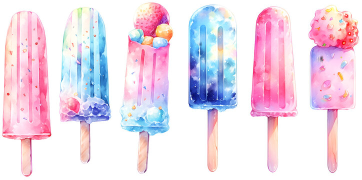 Watercolor popsicle clipart for graphic resources