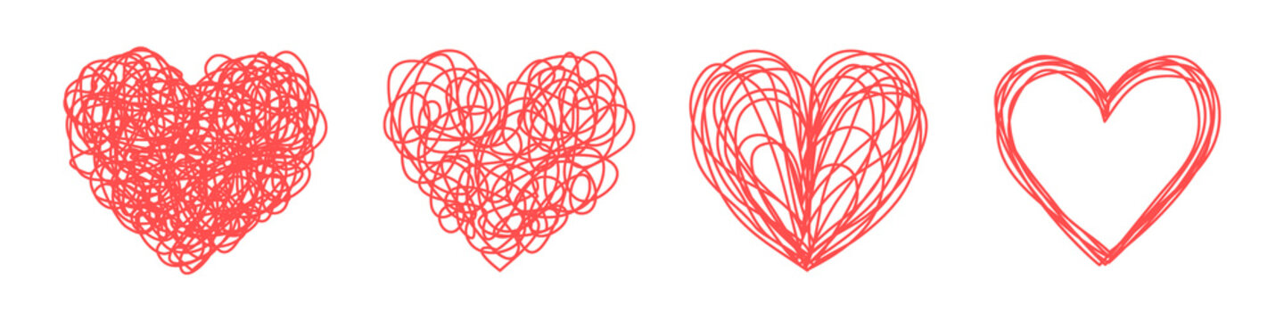 Heart shaped tangled grungy scribble hand drawn with thin line, divider shape. PNG isolated on transparent background