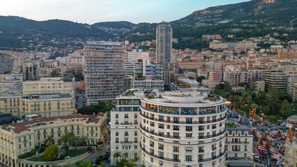 Fototapeta premium Montecarlo. Aerial view of Monaco skyline at sunset