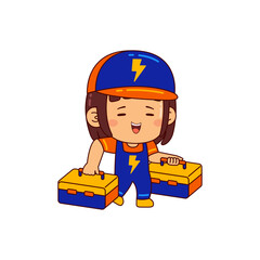 cute electrician girl cartoon character