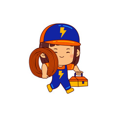 cute electrician girl cartoon character