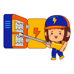 cute electrician girl cartoon character