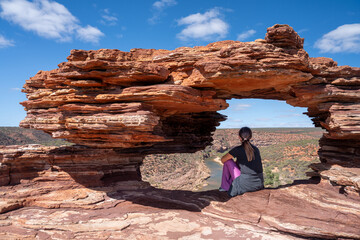 Tourists enjoy Nature's Window, Kalbarri National Park, Western Australia