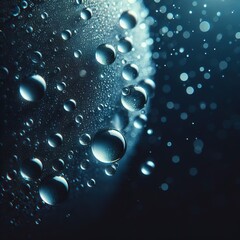 Close up water drops on dark background, Water drop in macro photography